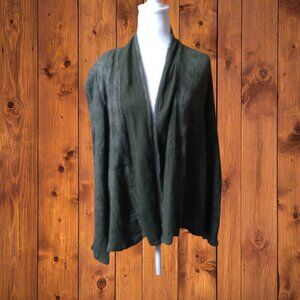 Purejill Women's Large Open Front Cardigan Peatmoss Green 100% Cotton Classic